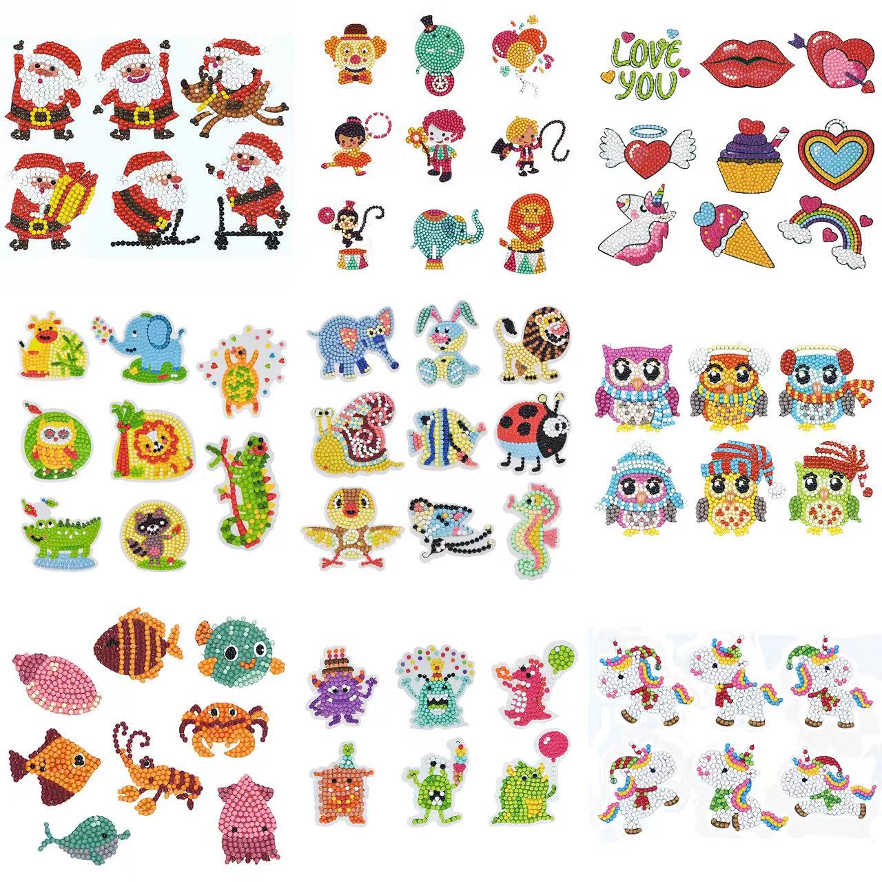 Resin Art Kit - สติกเกอร์ภาพวาดเพชร5D รูปการ์ตูน DIY สติกเกอร์ศิลปะโมเสคเพชรโดยชุดตัวเลขสำหรับเด็กของขวัญตกแต่งบ้าน