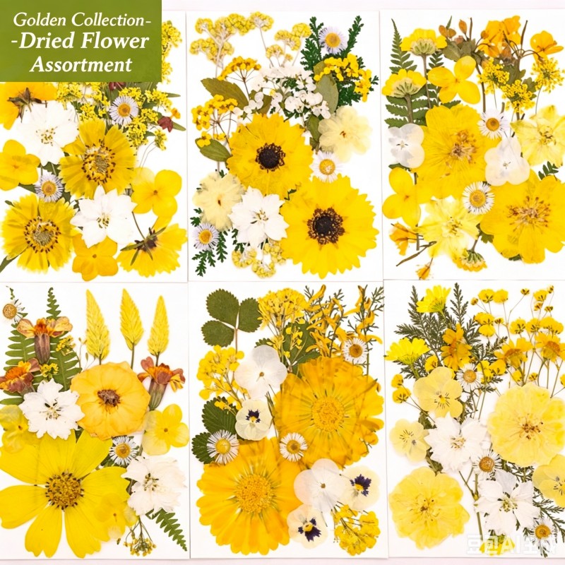 Dried Flower Pressed - ชุดดอกไม้แห้งสีเหลืองผสม 21 ชิ้น 6 แบบ สำหรับงาน