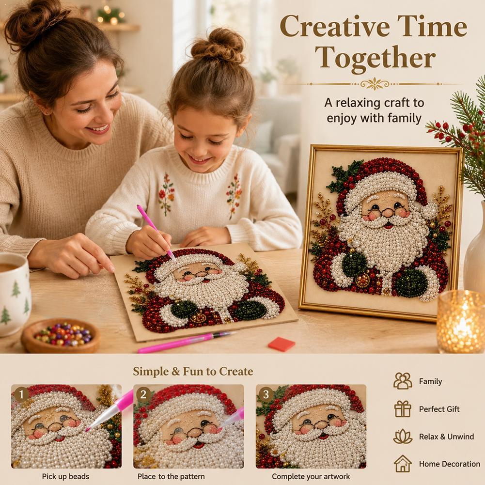 Resin Art Kit - ชุดงานฝีมือ DIY ภาพปักลูกปัดรูปซานตาคลอสคริสต์มาส พร้อมกรอบตกแต่งผนัง ของขวัญคริสต์มาสสำหรับเด็กและผู้ใหญ่