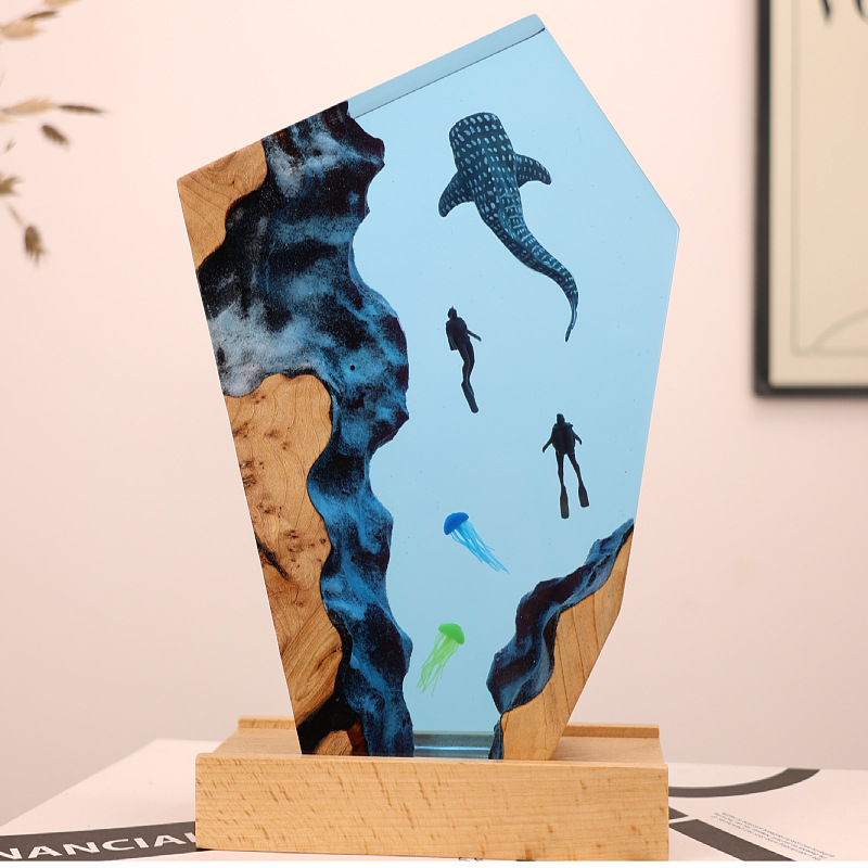 Resin Art Anniversary Gift - ของตกแต่งเรซิ่นรูปน้ำพุร้อน วาฬ นักดำน้ำ แมงกะพรุน เรืองแสง ของตกแต่งบ้านสุดสร้างสรรค์