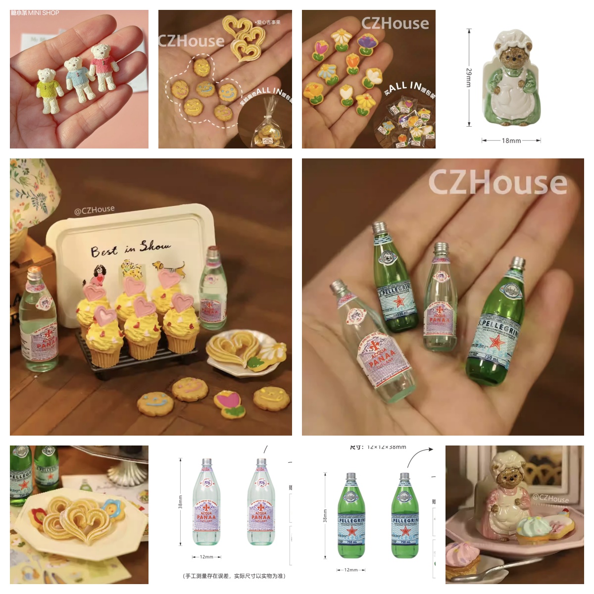 Resin Art Bottle - คอลเลกชันขนมหวานขนาด 1/6: เค้กรูปหัวใจ, ชูโรส์, คุกกี้ยิ้ม, ขวดโซดา