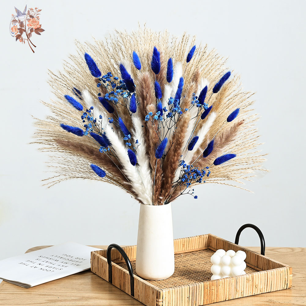 Dried Flower Pressed - 70 Stem Blue Fluffly หางกระต่าย Pampas