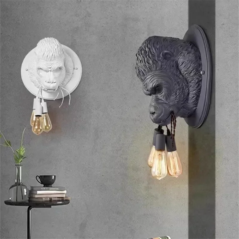 Resin Art On Wood - 2025 โมเดิร์นอัมสเตอร์ดัมโคมไฟติดผนังNordicสัตว์หัวเรซิ่นโคมไฟVINTAGE Lion DogโคมไฟGorilla Light Bar
