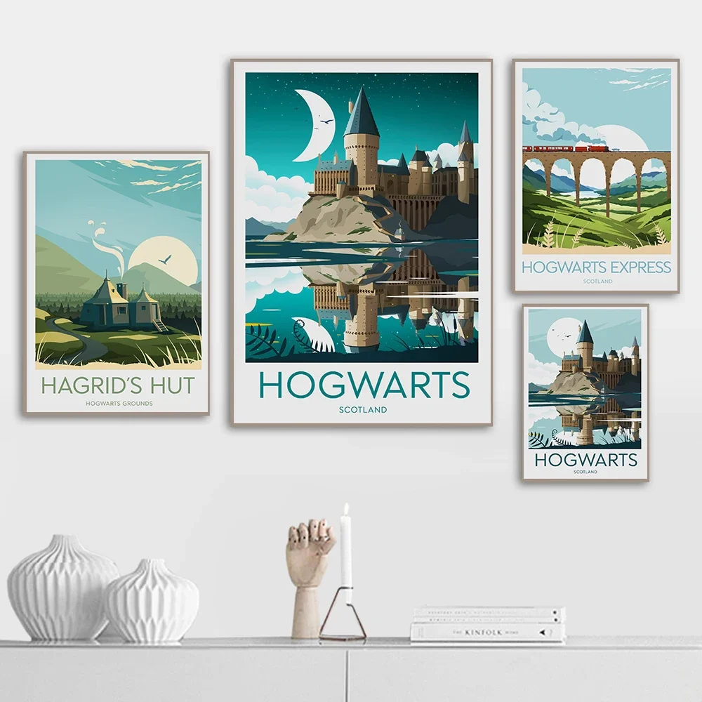 Resin Art On Wall - ศิลปะบนผนังแนวภาพยนตร์ ปราสาทฮอกวอตส์ พระอาทิตย์ HD ภาพวาดสีน้ำมันบนเพชร โปสเตอร์และภาพพิมพ์