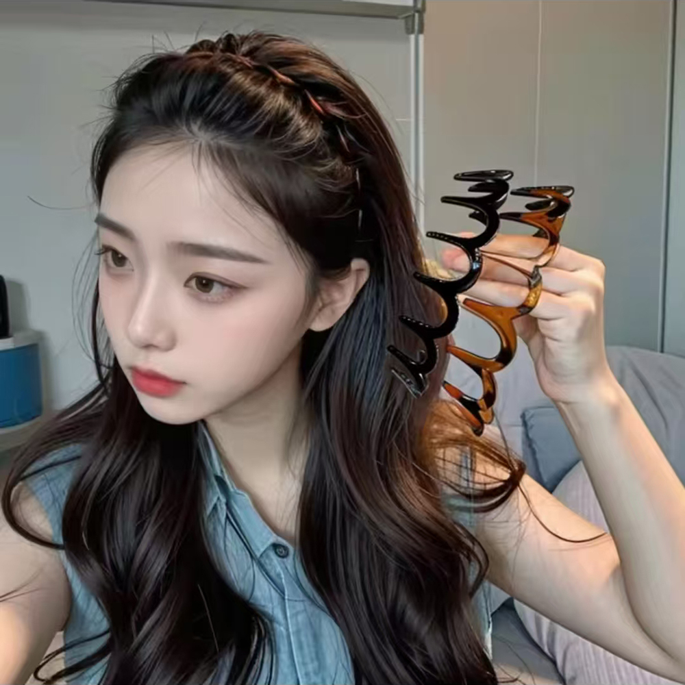 Resin Art Ocean - 1/2pcs สไตล์เกาหลีสีน้ําตาลเรซิ่น Hairband WAVE Toothed Design
