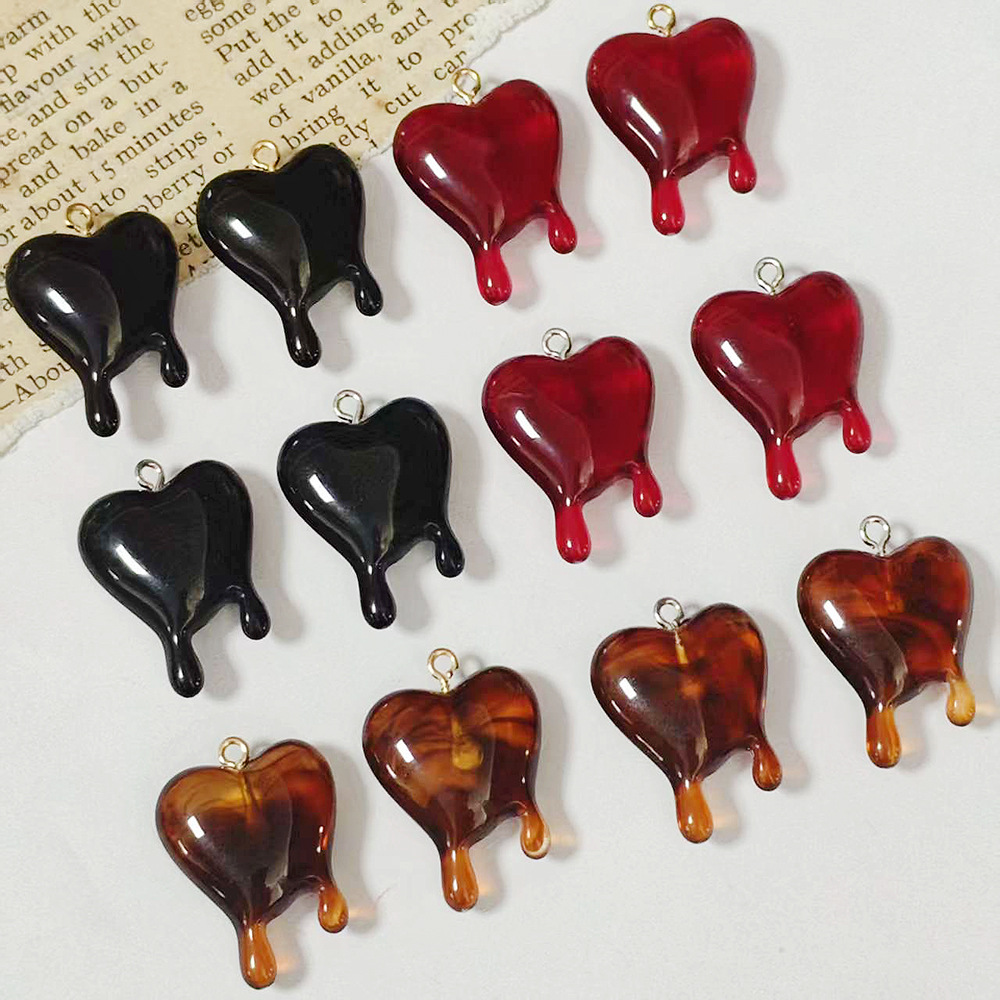 Resin Art Heart - จี้เรซินรูปหัวใจหยดเลือด 10 ชิ้น สำหรับทำเครื่องประดับฮาโลวีน DIY เช่น