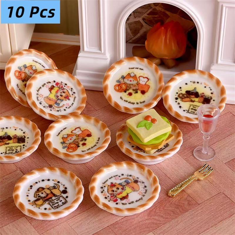 Resin Art Toys - ชุดของเล่นจำลองขนมปังลายลูกสุนัข 10 ชิ้น/ชุด สำหรับตกแต่งบ้านตุ๊กตา ฉากจำลอง DIY