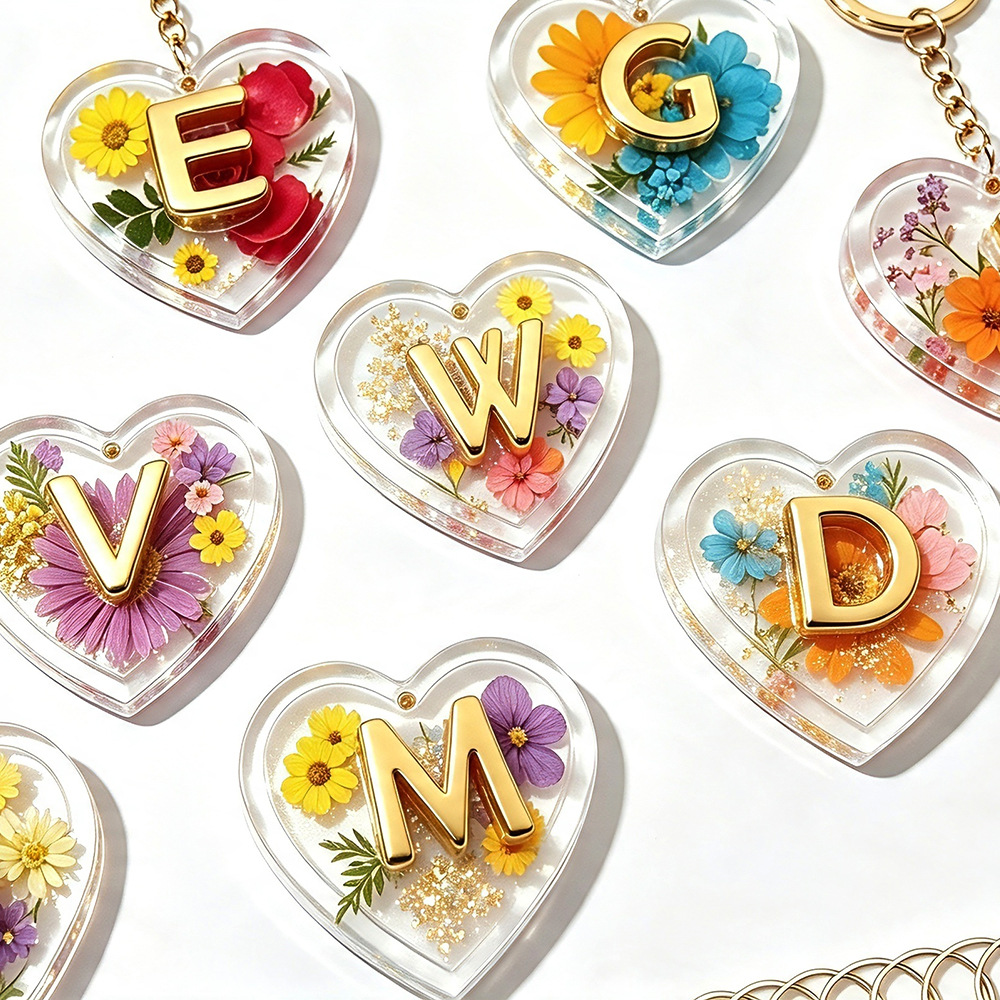 Resin Art Heart - แม่พิมพ์ซิลิโคนรูปตัวอักษร 26 ตัวและรูปหัวใจสำหรับเรซินอีพ็อกซี่ DIY ทำจี้ชื่อส่วนตัว พวงกุญแจ
