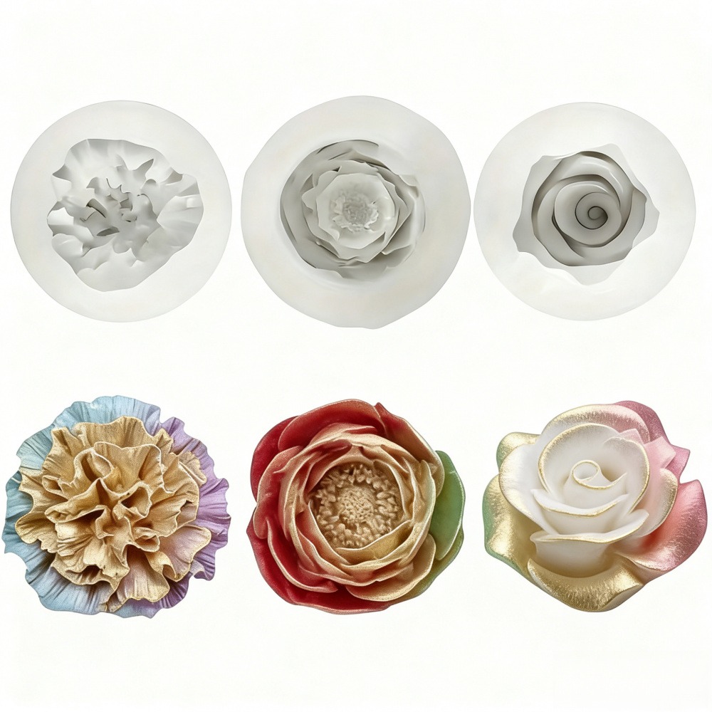 Resin Art Rose Petals - แม่พิมพ์ซิลิโคน 3 ชิ้นสำหรับดอกกุหลาบ ดอกโบตั๋น และดอกคาร์เนชั่น เหมาะสำหรับเทียน