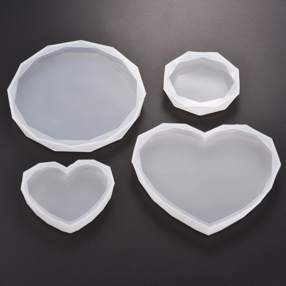 Resin Art Heart - แม่พิมพ์เรซิ่นซิลิโคน สำหรับทำที่รองแก้ว รูปทรงกลมและรูปหัวใจ สำหรับงาน DIY ทำมือ