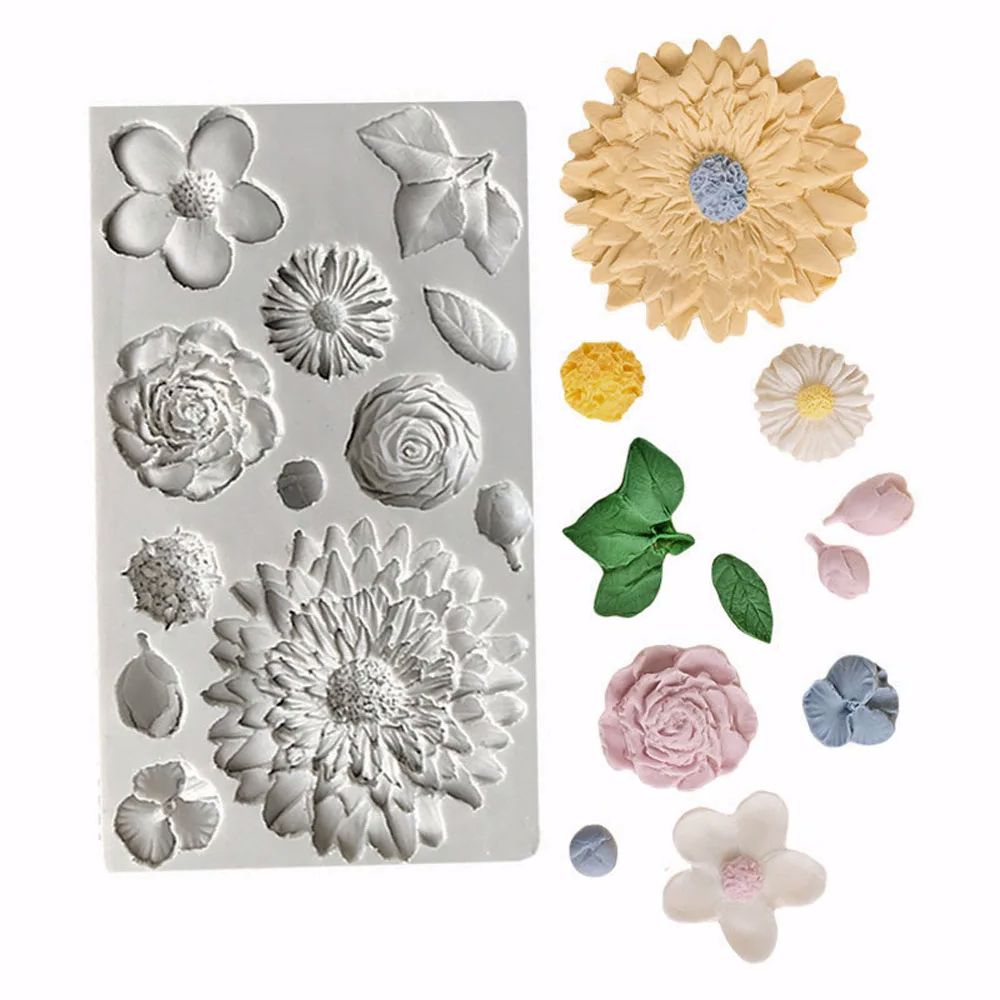 Resin Art Rose Petals - แม่พิมพ์ซิลิโคนรูปกลีบดอกทานตะวันและใบไม้ สำหรับตกแต่งเค้กช็อกโกแลต ทำขนม ตกแต่งด้วยน้ำตาล งานปั้นดินเหนียว แม่พิมพ์เรซิ่นรูปดอกกุหลาบ