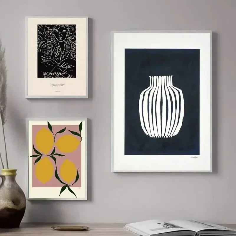 Resin Art On Wall - ภาพวาดเพชรแบบนอร์ดิก ภาพติดผนัง ภาพนามธรรม แจกันมะนาว ภาพพิมพ์ลายเรขาคณิต ตกแต่งภายในห้องนั่งเล่น