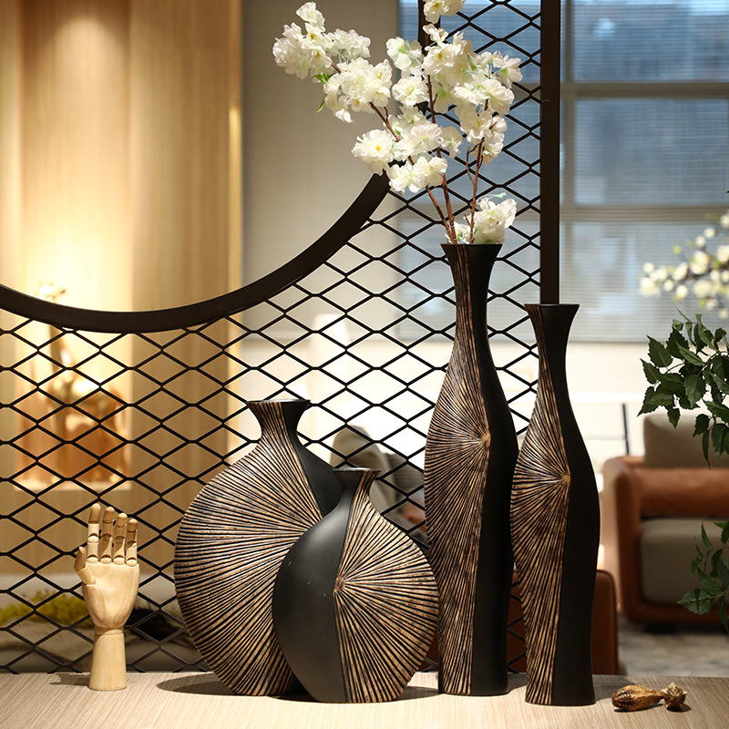 Resin Art Floor - แจกันเรซิ่นทรงสูงสไตล์เรโทร, แจกันดอกไม้แห้งสุดหรูสำหรับห้องนั่งเล่น, งานประติมากรรมแนวตั้งสำหรับตกแต่งพื้นหลังทางเข้า