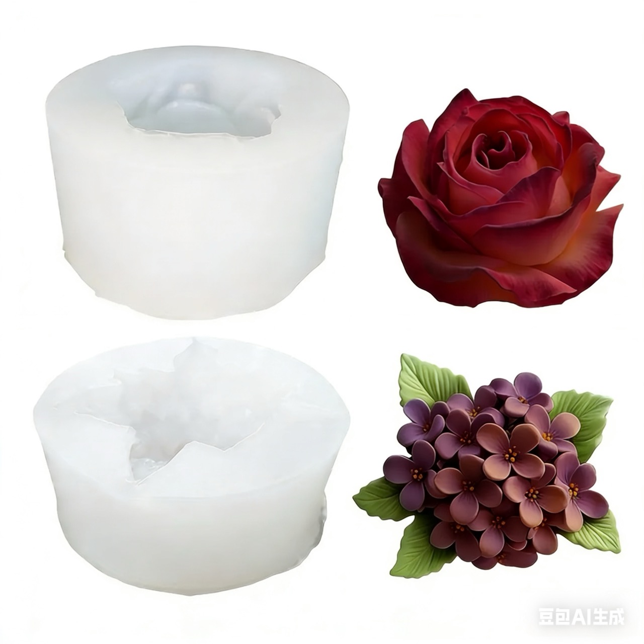 Resin Art Rose - แม่พิมพ์ซิลิโคนรูปดอกไม้ 3 มิติ 2 ชิ้น สีม่วงไลแลค