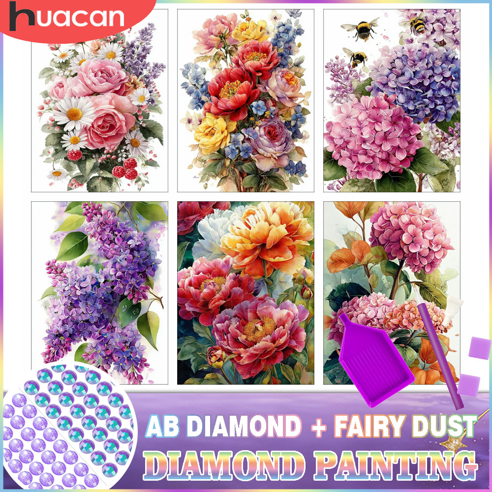 Resin Art Rose - ชุดเพชรปักภาพ HUACAN ลายดอกกุหลาบ ไฮเดรนเยีย พร้อมผง AB