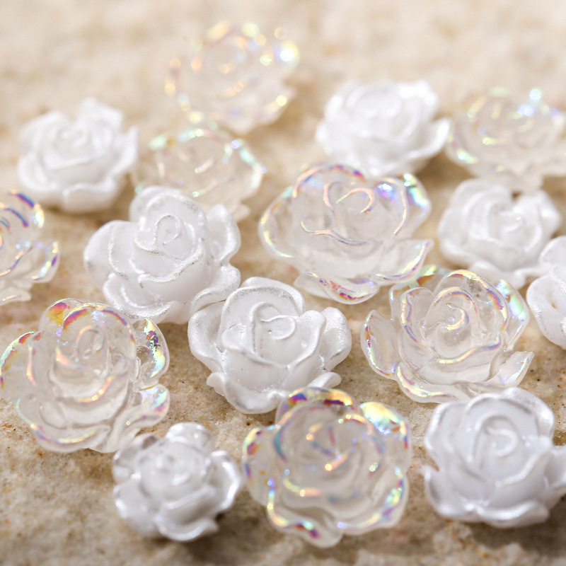 Resin Art Rose Petals - 50PCS 6/8/10MM สีขาว Rose ดอกไม้ Charms