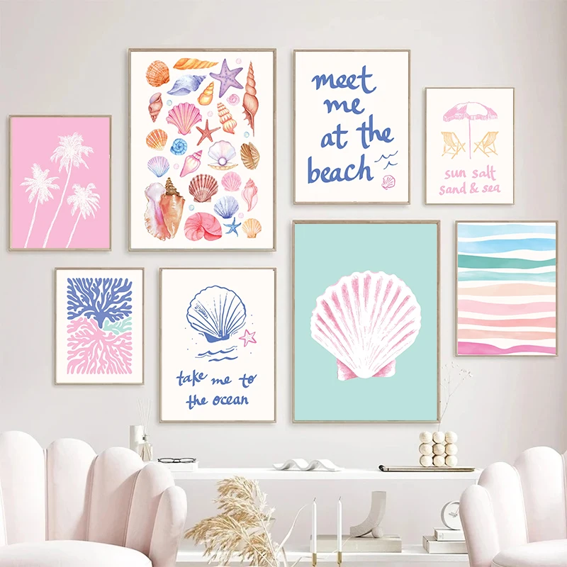 Resin Art On Wall - ภาพตกแต่งผนังแนวชายทะเล ภาพพิมพ์ศิลปะทะเลฤดูร้อน โปสเตอร์ลายเปลือกหอย ภาพวาดเพชรตกแต่งบ้าน ห้องนอน สไตล์เก๋ไก๋