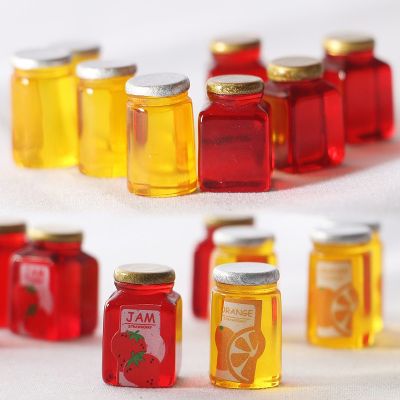 Resin Art Bottle - 10 ชิ้นจำลองแยมสตรอเบอร์รี่เรซิ่นขวดโมเดลตกแต่งบ้านตุ๊กตาจิ๋วตกแต่งสวนของขวัญสำหรับเด็ก
