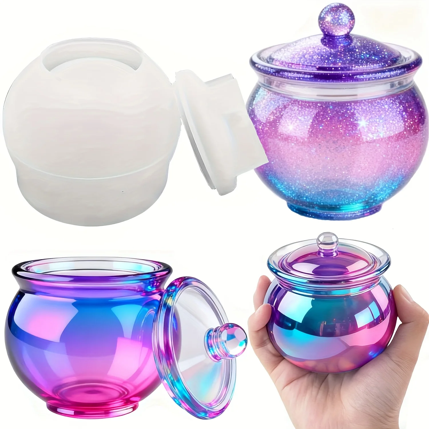 Resin Art Case - แม่พิมพ์เรซิ่นทรงกลม 1 ชุด พร้อมฝาปิด กล่องเก็บเครื่องประดับ DIY
