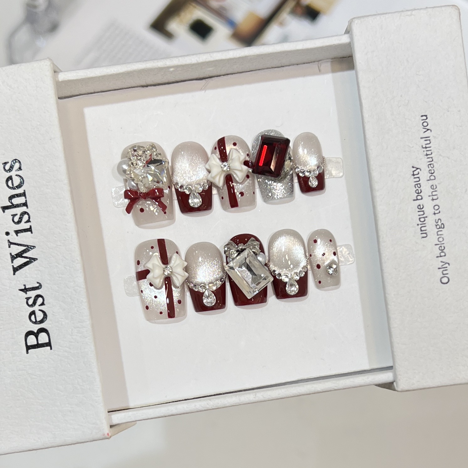 เล็บปลอมลายโบว์ 10 ชิ้น ลายจุด - Resin Art Ocean บทวิจารณ์และราคา